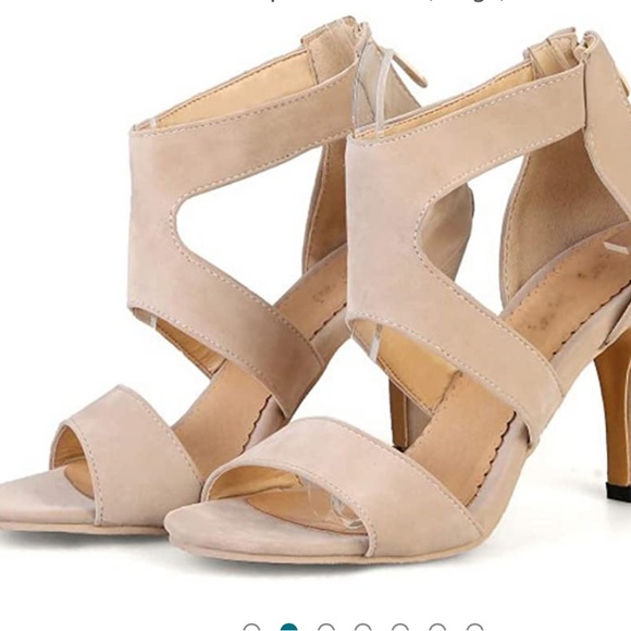 Beige Suede Mid High Heel with Zipper Detail. Size 7. EUC - Picture 1 of 7